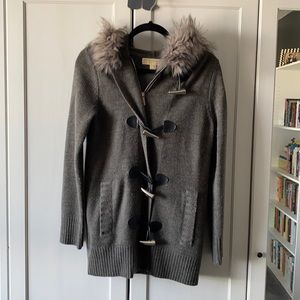 Michael Kors Fur Trim Cardigan with Toggles